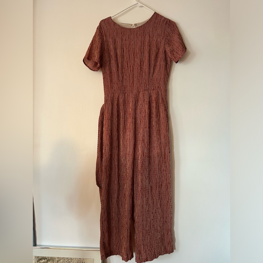 Roolee - Red and Cream Striped Jumpsuit/Romper with Pockets and Belt